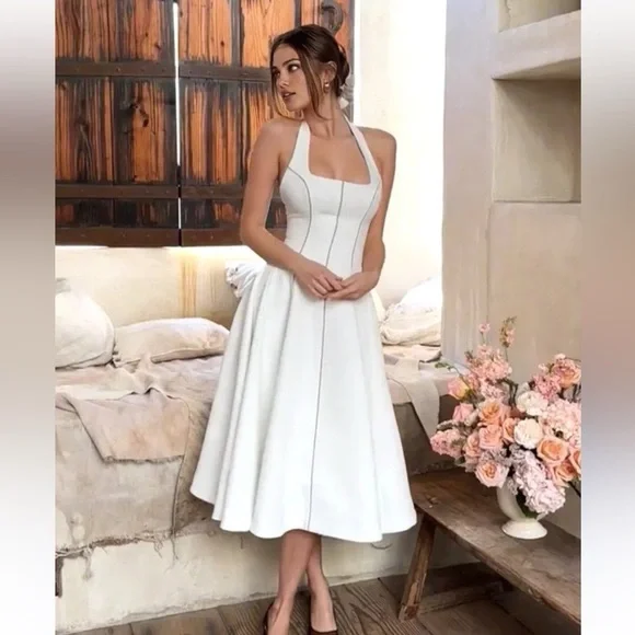loulou ivory halter neck midi dress Clothing: Midi Dresses: 'Loulou' Ivory Halter Neck Midi Dress